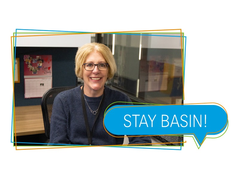 Michele Hellman, senior ERP administrator, sitting in her office at Basin Electric Power Cooperative Headquarters.