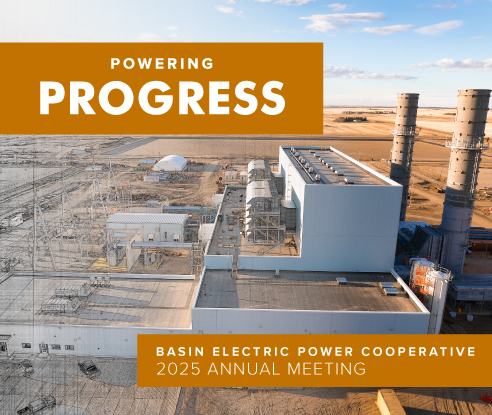 Annual Meeting design featuring Pioneer Generation Station and phrase Powering Progress