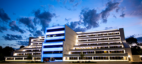 Basin Electric headquarters building at dusk