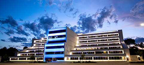 Basin Electric headquarters building at night