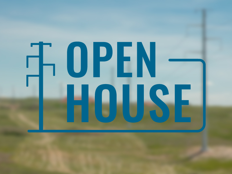 Text saying Open House in front of prairie